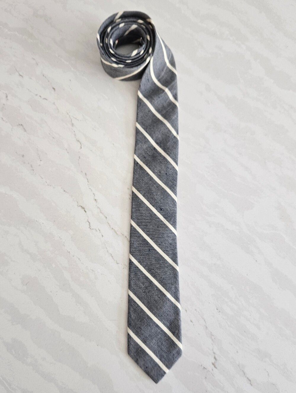 J. Crew Navy Blue Tie with White Diagonal Stripes